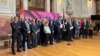 Poslanici koalicije "Srbija protiv nasilja" koja se u međuvremenu podelila po pitanju izlaska na ponovljene izbore u Beogradu, 11. mart 2024.
