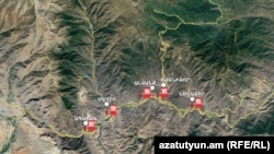 The map of Russian checkpoints along the roads in the south of Armenia.