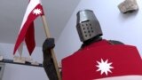 Armorer Luka Vusurovic wears a knight in medieval armor that he made himself, Danilovgrad, Montenegro