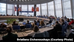 Сьвятлана Ціханоўская выступае ў Радзе Эўропы, 11 сакавіка 2025 году.