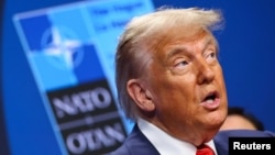 US President Donald Trump speaks to reporters at a press briefing during the NATO summit The Hague on June 25. 