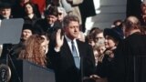 U.S. -- Bill Clinton takes the oath of office alongside his wife Hillary and daughter Chelsea on January 20, 1993. 