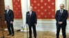 RUSSIA -- Russian President Vladimir Putin, Azerbaijani President Ilham Aliyev and Armenian Prime Minister Nikol Pashinian attend a joint press conference following a trilateral meeting at the Kremlin in Moscow, January 11, 2021