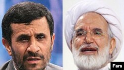 مهدی کروبی (راست) و محمود احمدی‌نژاد؛ دو نامزد انتخابات دهم ریاست جمهوری
